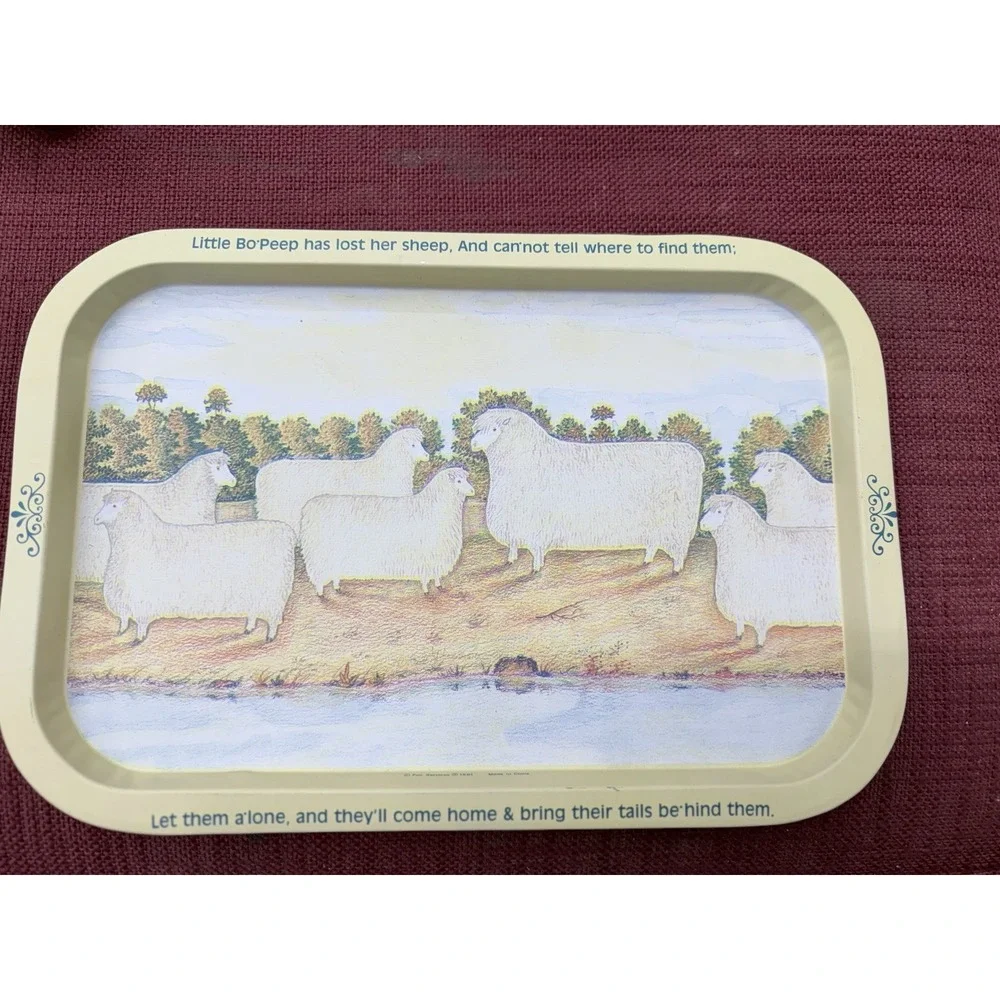 Vintage Metal Folk Art Serving Tray featuring the 